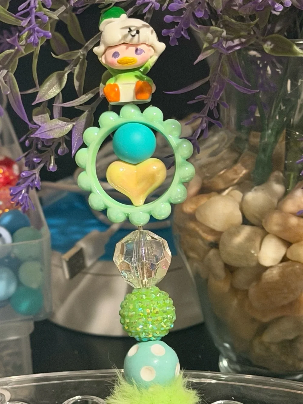 Cute Green Character Teether with Heart Rattle